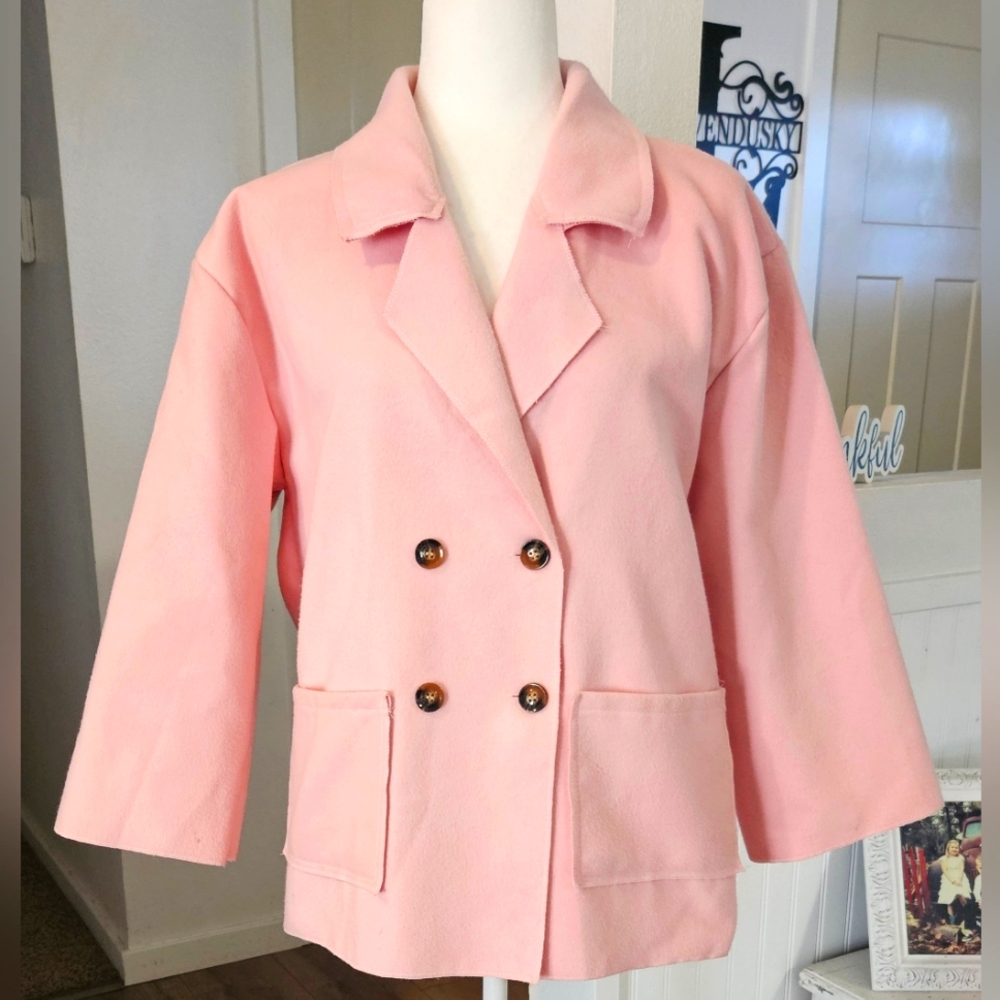 Worn Once - VOGUE COLLECTION - Pink Felt Double Breasted Dress Jacket - Size L